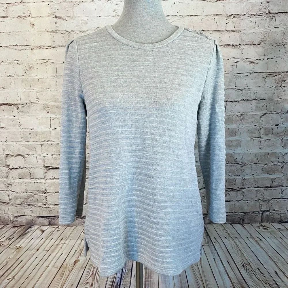 Liz Claiborne Womens Gray Long Sleeve Sweater Striped Button Embellished Medium